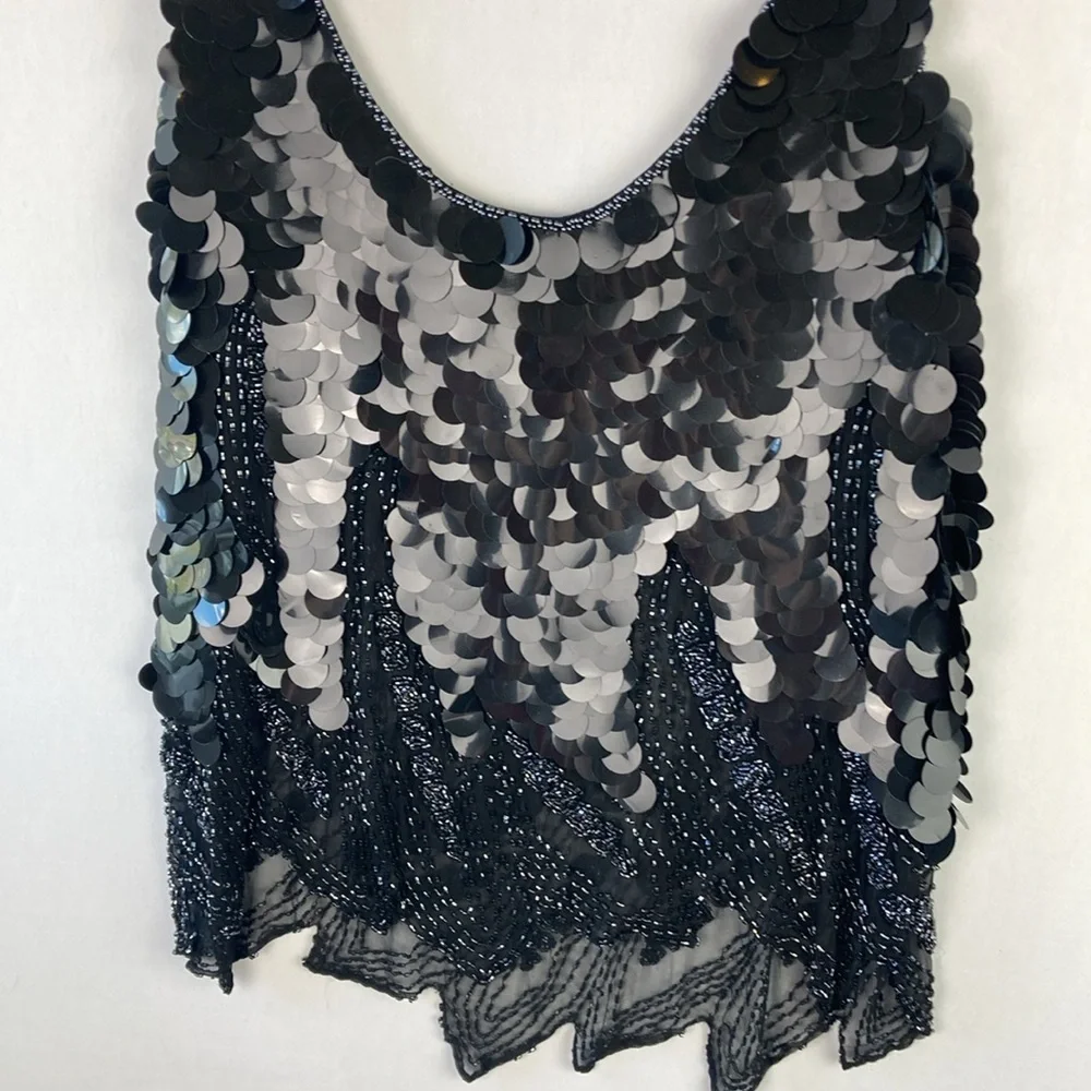 Swee Lo black silk dress top with sequins and beading - Picture 4 of 10